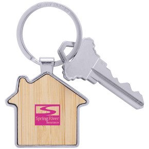Bamboo & Metal House Keychain