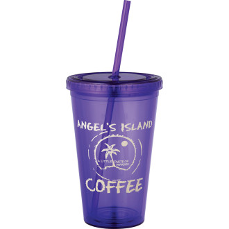 16 oz. Premium Double Wall Sedici Tumbler with Straw