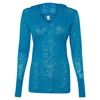 J. America Ladies' Jersey Burnout Hooded Pullover