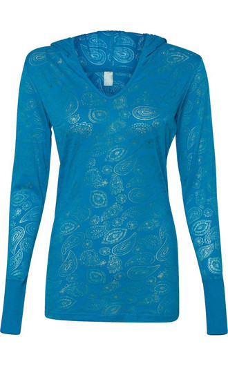 J. America Ladies' Jersey Burnout Hooded Pullover