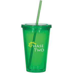 16 Oz. Double Wall Acrylic Tumbler With Straw