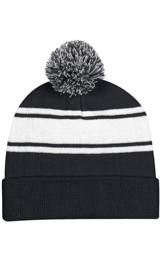Two-Tone Knit Pom Beanies With Cuff