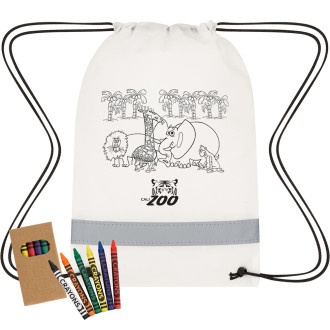 Lil' Bit Reflective Non-Woven Coloring Drawstring Bags With Cray