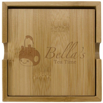 Laser Engraved Bamboo Coaster Set