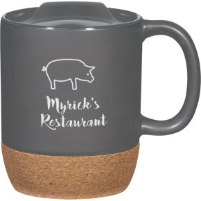 14 oz. Cork Base Ceramic Mugs Pad Print