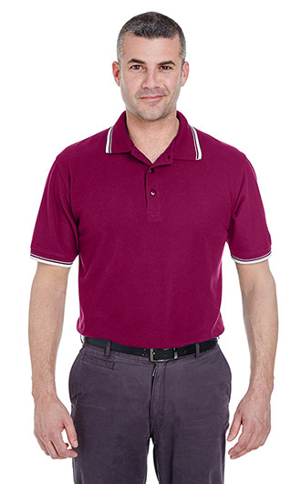 UltraClub Men's Short-Sleeve Whisper Pique Polo with Tipp