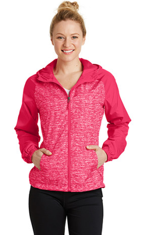 Sport-Tek Women's Heather Colorblock Raglan Hooded Wind Jack