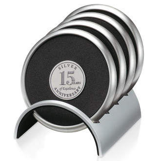 Round Stainless/Polymeric Rubber Coasters Set