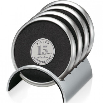 Round Stainless/Polymeric Rubber Coasters Set