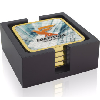 Four Square Radiant Coasters with Wood Tray