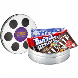 Small Film Reel Tin (3 Theater size candies and 1 Microwave Popc