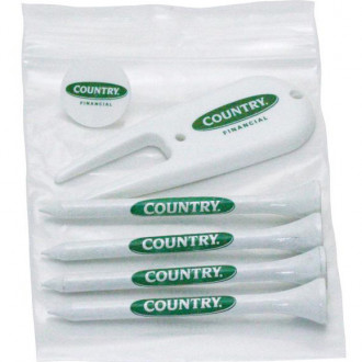Golf Tee Polybag Combo Pack with (4) 2 3/4 Inch Tees, (1) Ball M