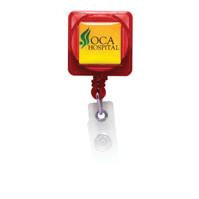 Square Domed Retractable Badge Holder with Slide on Clip